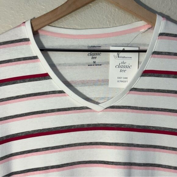 Croft & Barrow Lot 2 Striped Tees - White Pink & Navy Green 100% Cotton Women M. - Picture 4 of 16